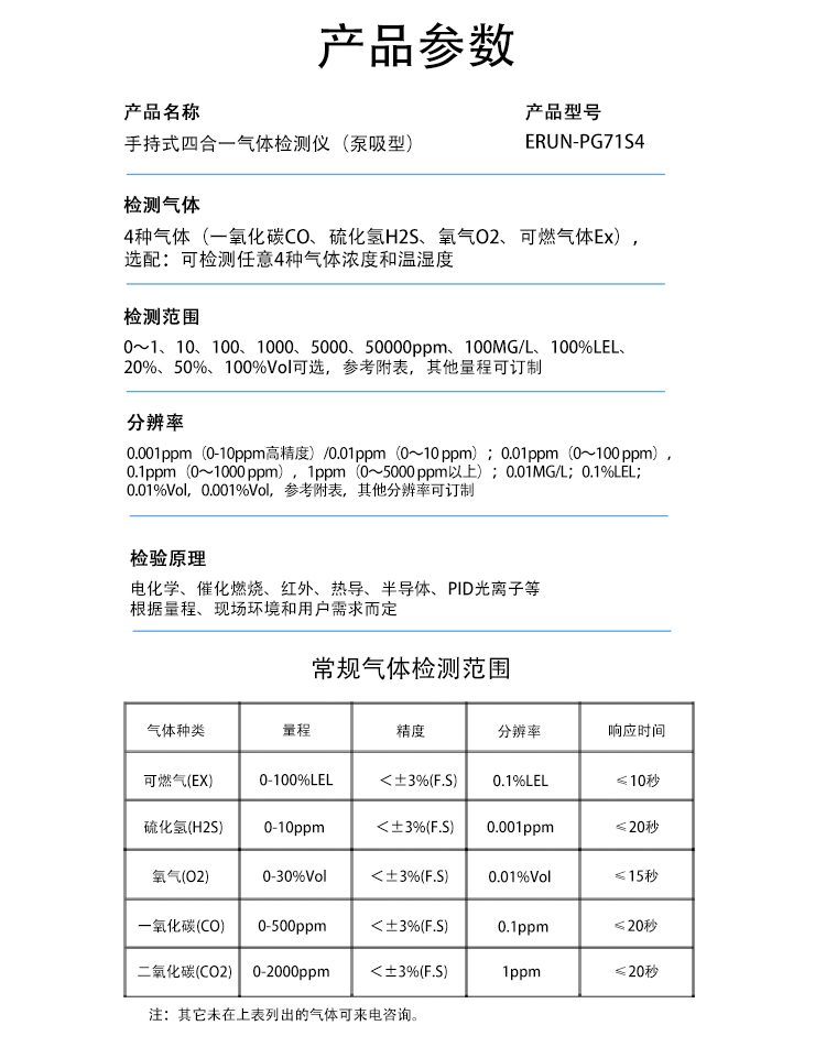 便攜式氣體檢測儀檢測參數